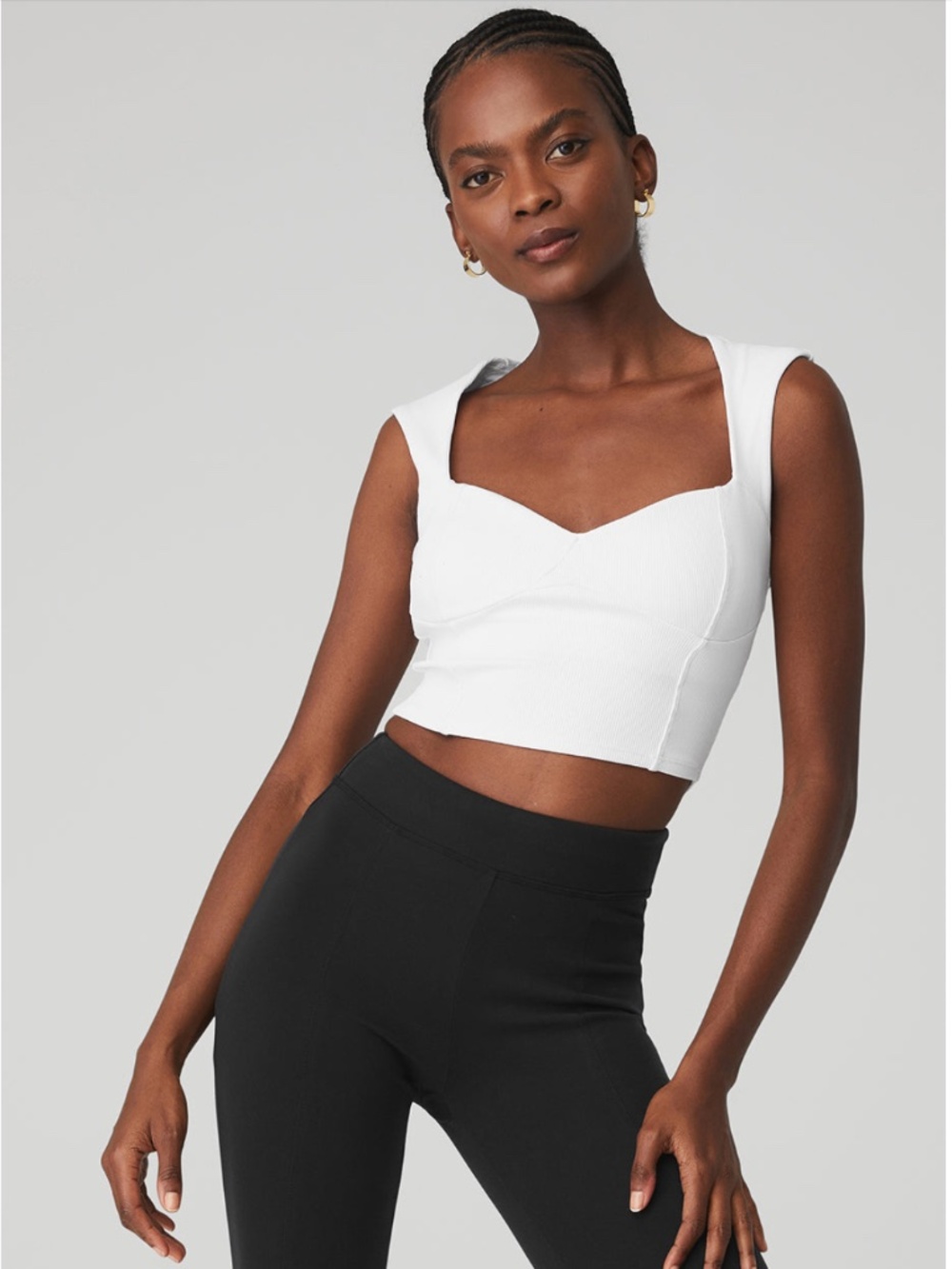 Alo Ribbed Sweetheart Short Sleeve - White
